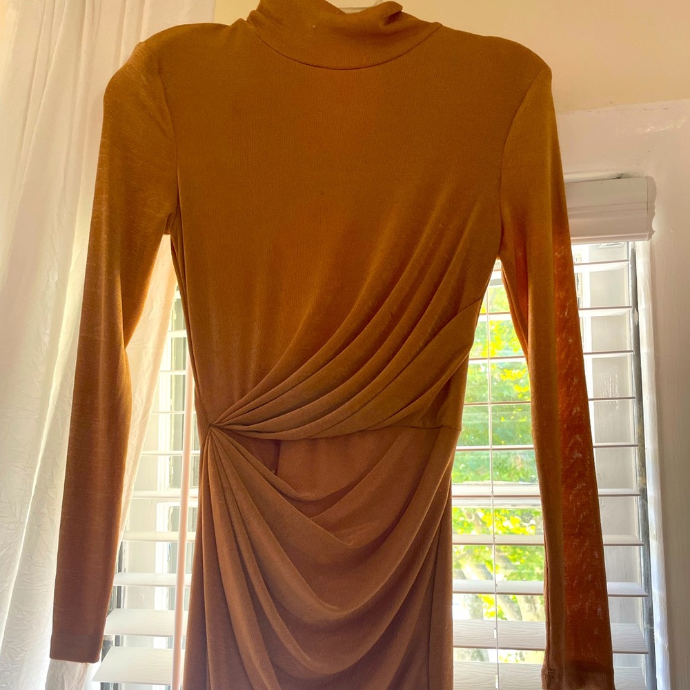 Tan Kara Mock Neck Dress